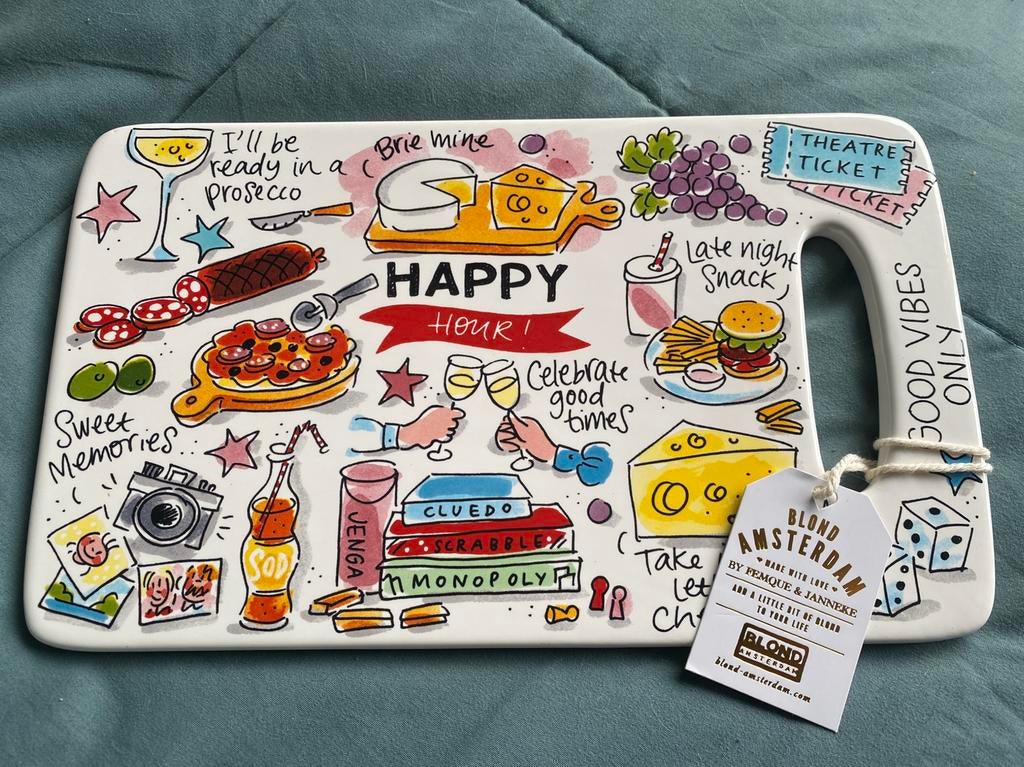 Blond Amsterdam Kaasplankje Happy ~ Nieuw met kaartje, Ophalen of Verzenden, Overige stijlen, Aardewerk, Schaal of Schalen