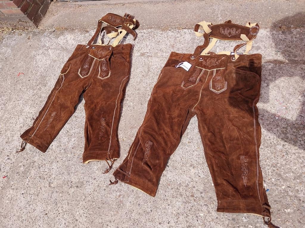 Tannhauser Lederhose, Bruin Suède/Rundleer Maat 50 & 54, Ophalen