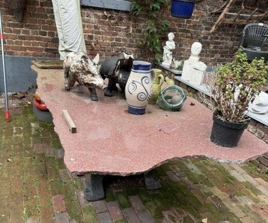 Robuuste tuintafel met gietijzeren onderstel, Tuin en Terras, Tuintafels, Ophalen, Gebruikt, Rechthoekig, Metaal