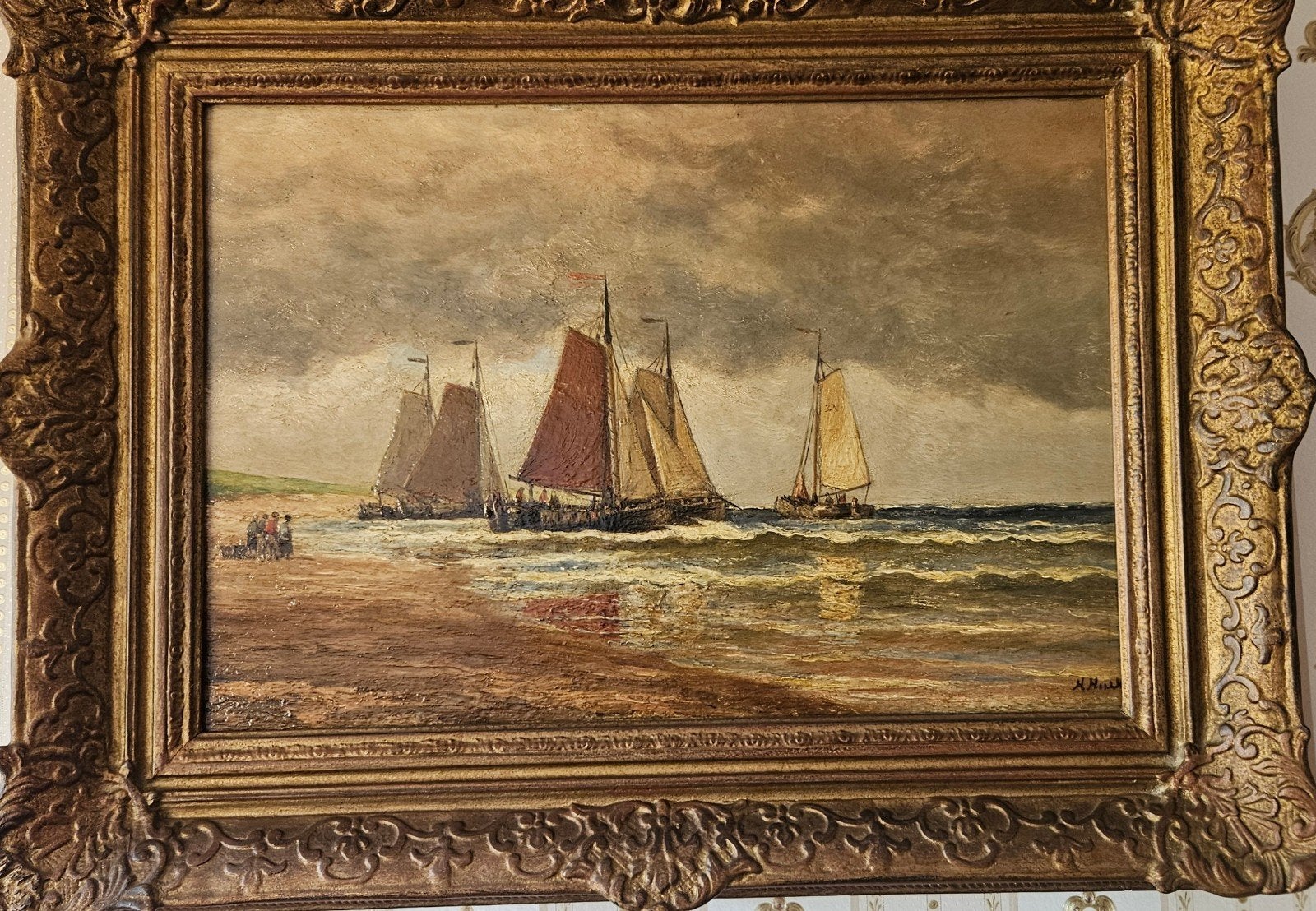Hendrik Hulk1842-1937 Maritiem ZEEGEZICHTSchilderijop PaneeL, Ophalen, Nederlandse school, Olieverf, Ingelijst