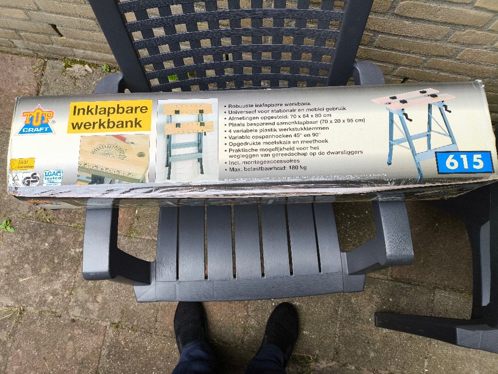 Inklapbare werkbank Topcraft, Doe-het-zelf en Verbouw, Werkbanken, Ophalen, Nieuw, 70 tot 120 cm, Bankschroef