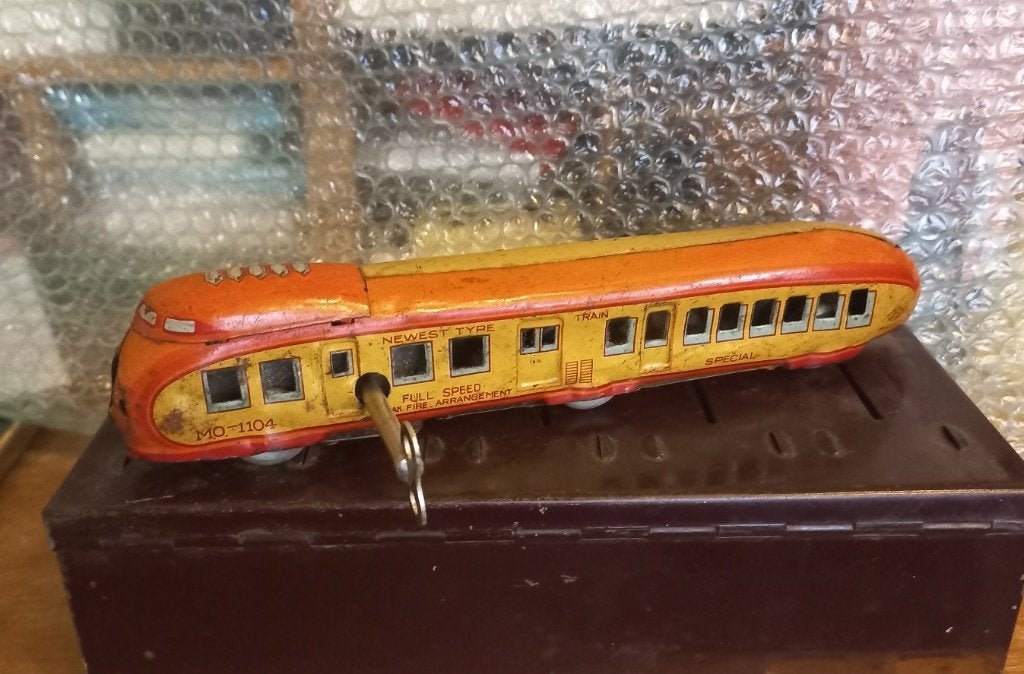 Blikken trein opwind made in Japan. Trade mark MO, Antiek en Kunst, Ophalen of Verzenden