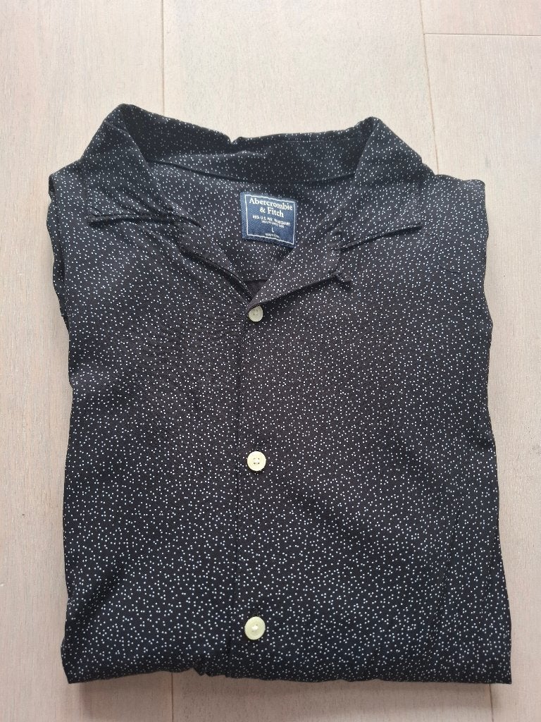 Abercrombie & Fitch overhemd zwart met print stippen maat L, Zwart, Ophalen of Verzenden, Zo goed als nieuw, Abercrombie & Fitch