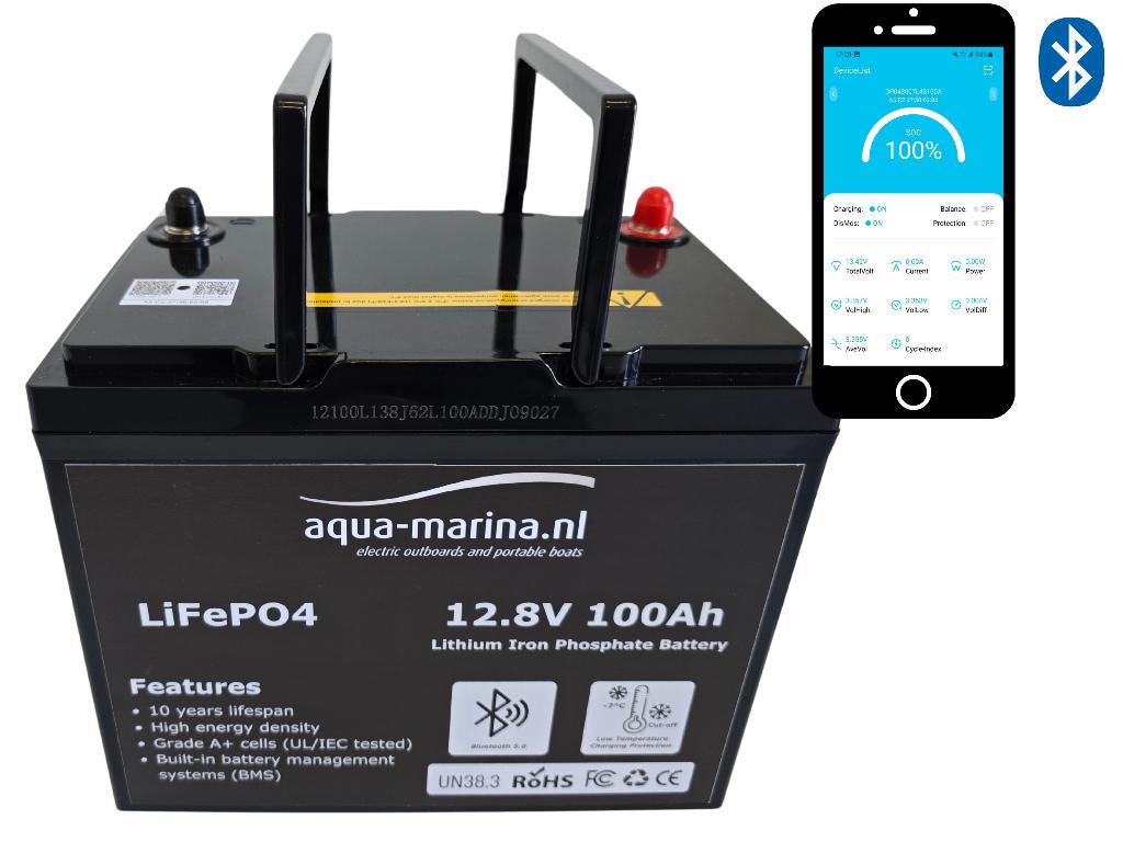 Lithium LiFePO4 Accu 12 Volt 100Ah Bluetooth | Lichtgewicht, Info@aqua-marina.nl, Aqua-Marina.NL, Nieuw, Hoornseweg 17-03, 1775 RB Middenmeer