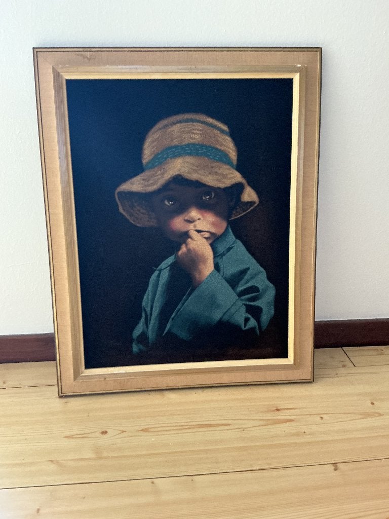 Schilderij jongenskopje op fluweel, Ophalen of Verzenden