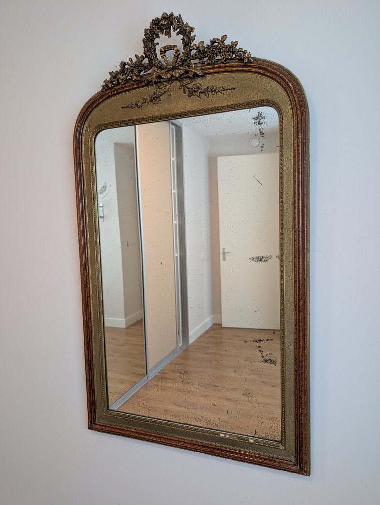 Antieke spiegel met sierlijke lijst, Ophalen, Rechthoekig, 50 tot 100 cm, 100 tot 150 cm