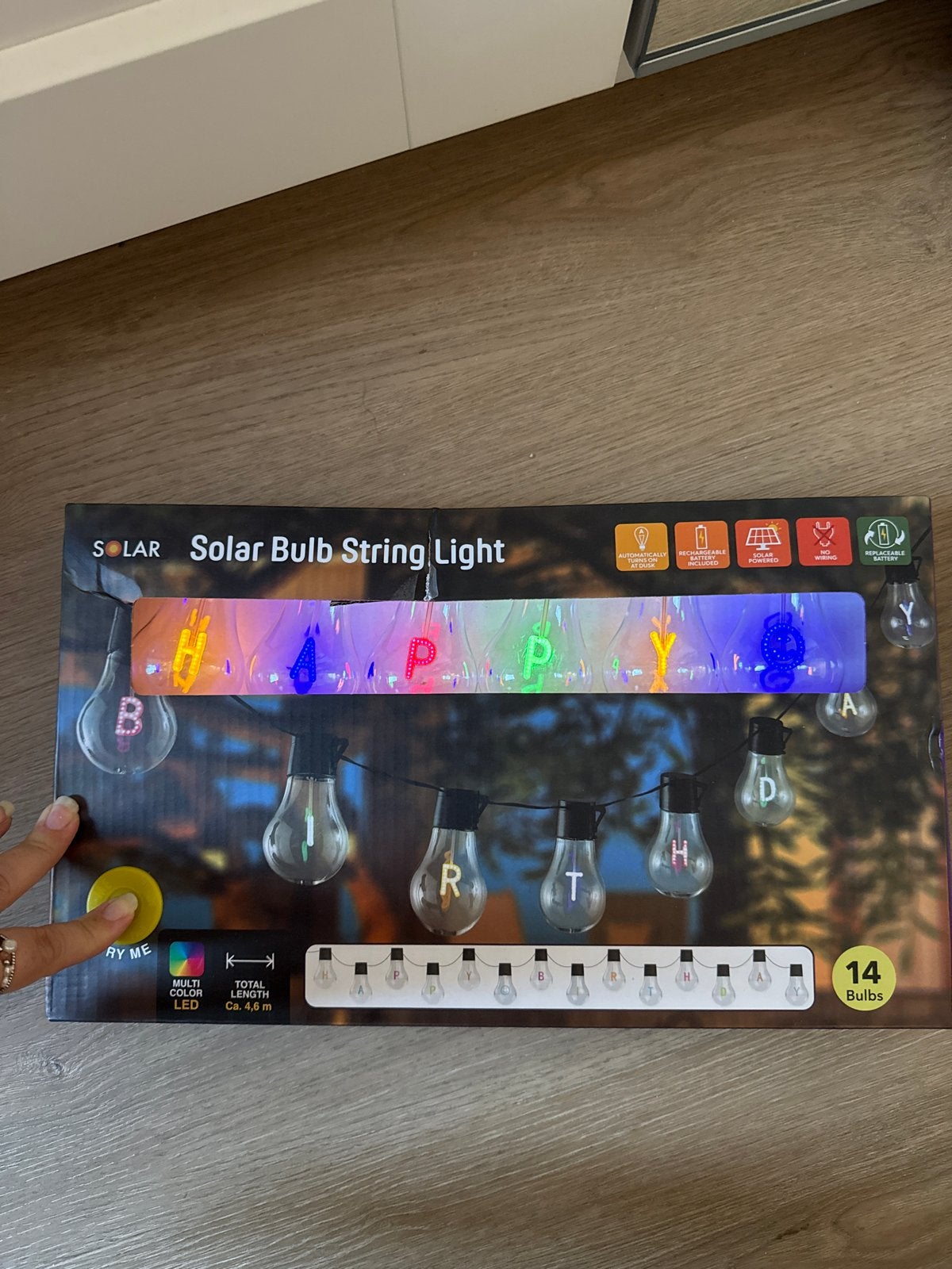 Solar Bulb String Light - Batterij gevoed, 4.6m, 14 LED's, Tuin en Terras, Ophalen of Verzenden, Nieuw