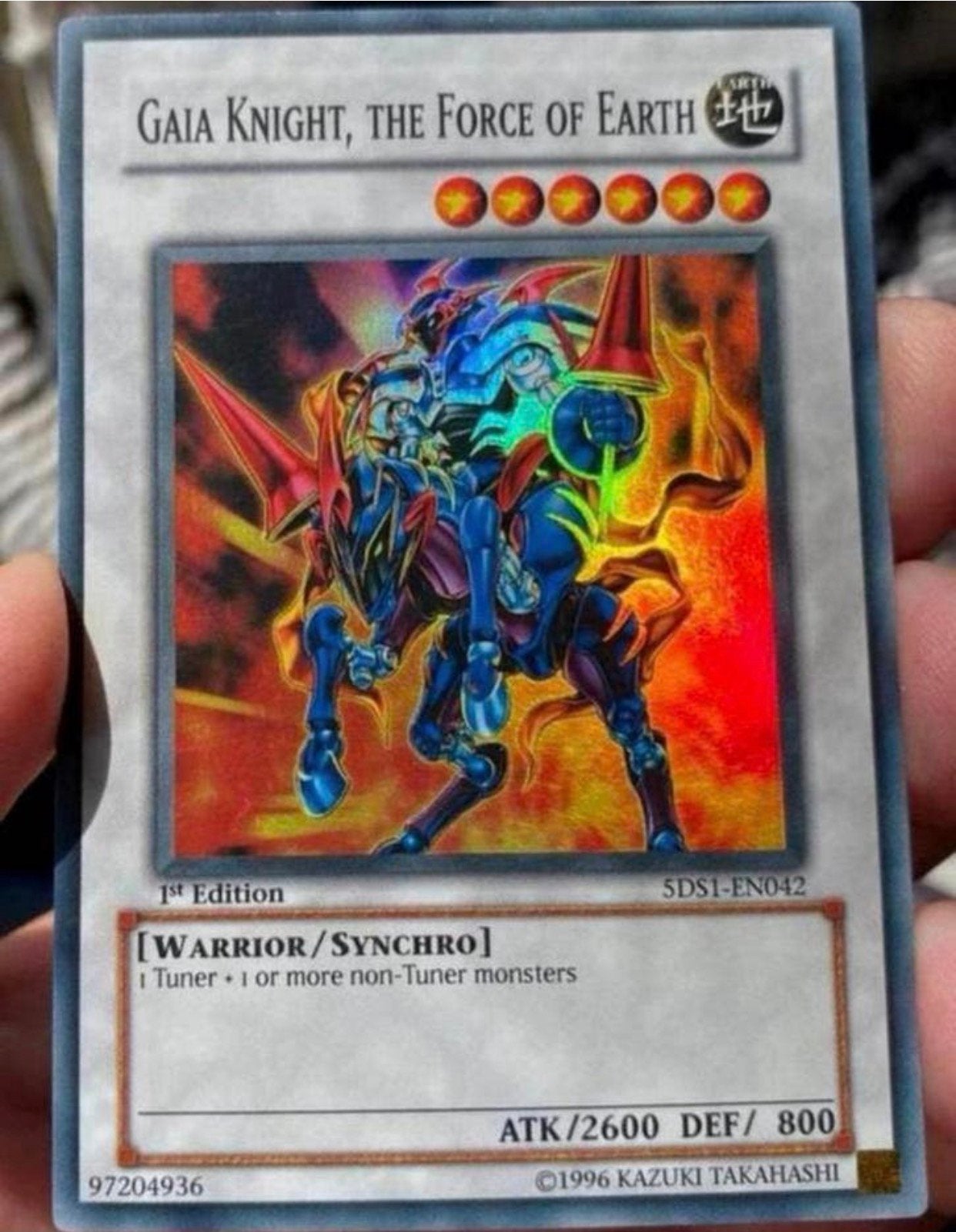 Yu-Gi-Oh! Gaia Knight, the Force of Earth 5DS1 1st Ed !, Ophalen of Verzenden, Zo goed als nieuw, Losse kaart, Foil