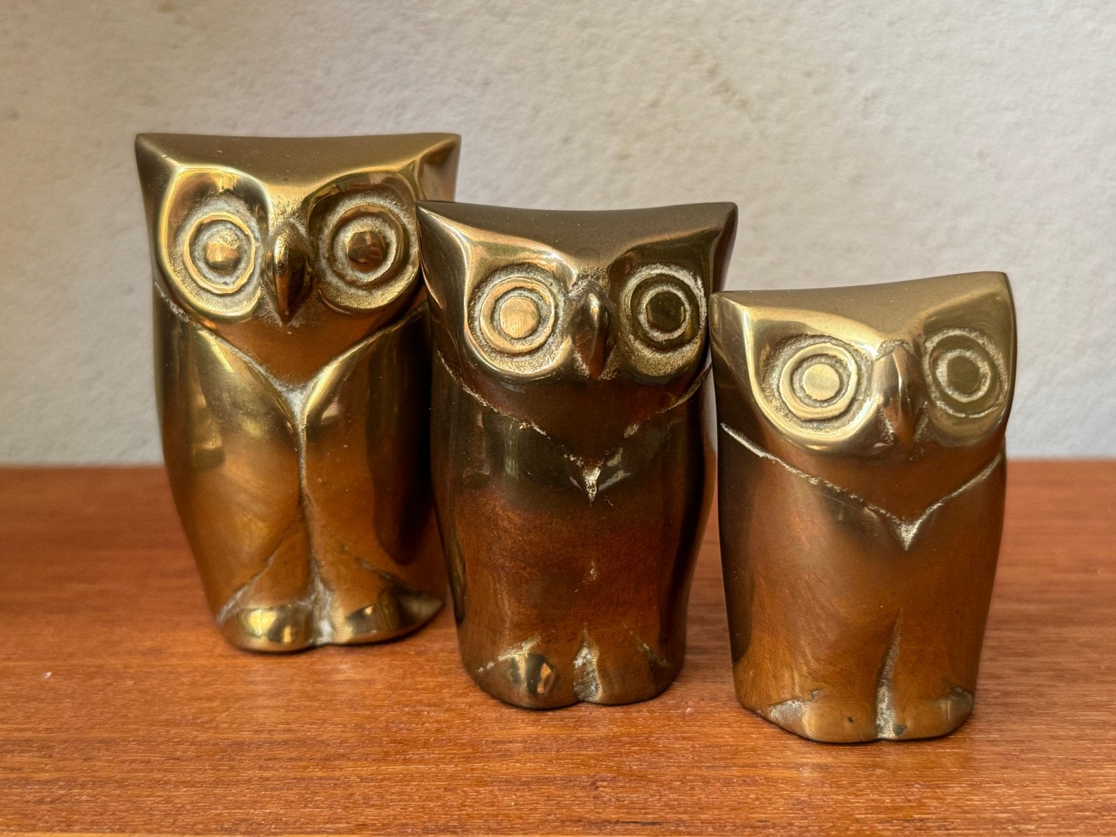 Set van 3 vintage messing uiltjes - decoratieve beeldjes, Ophalen of Verzenden
