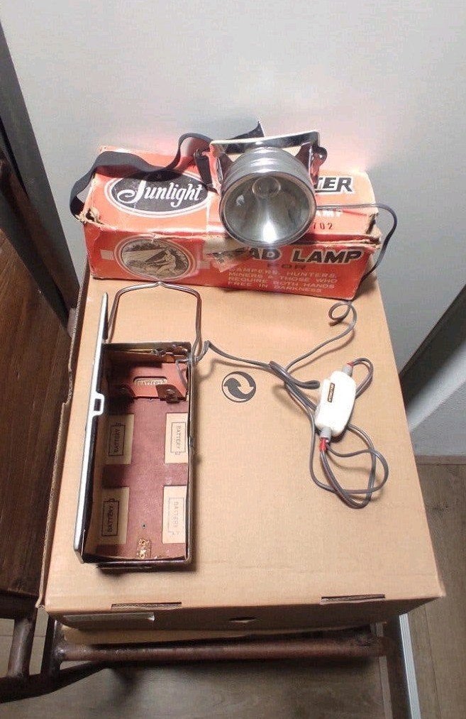 Vintage Sunlight Mijnlamp / Hoofdlamp met Batterijhouder, Ophalen