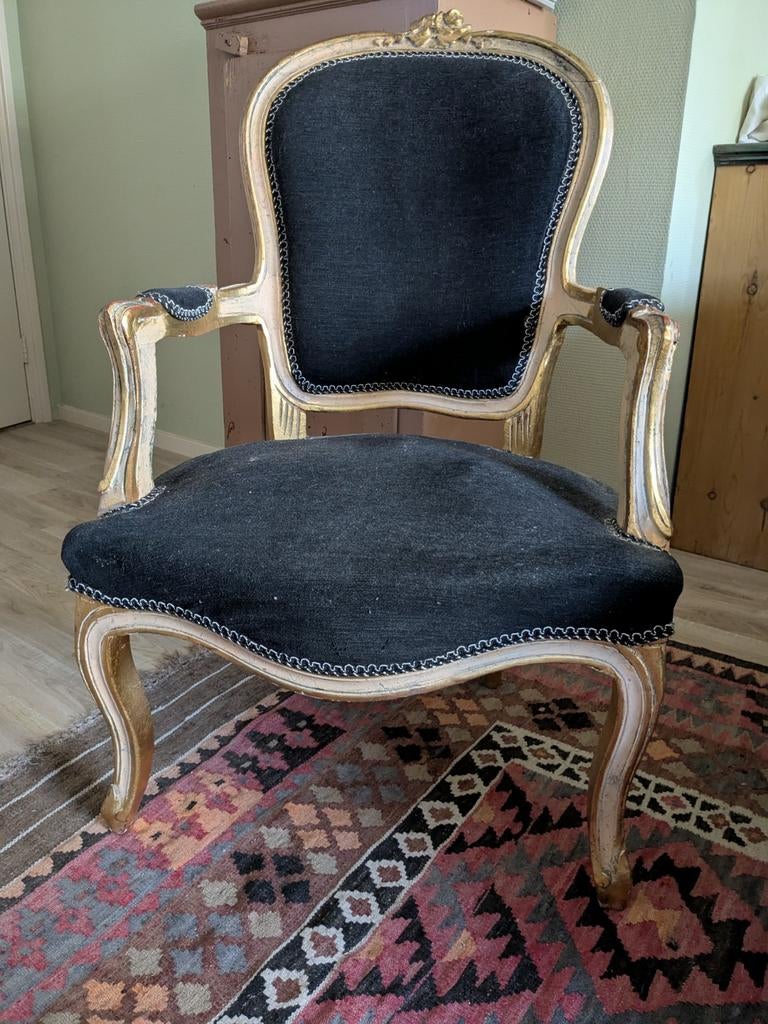 Louis XV stoel zwart met goud accenten, Ophalen