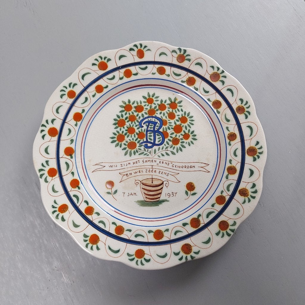 Herinneringsbord Huwelijk Juliana Bernard, Verzamelen, Ophalen of Verzenden, Zo goed als nieuw, Nederland, Servies