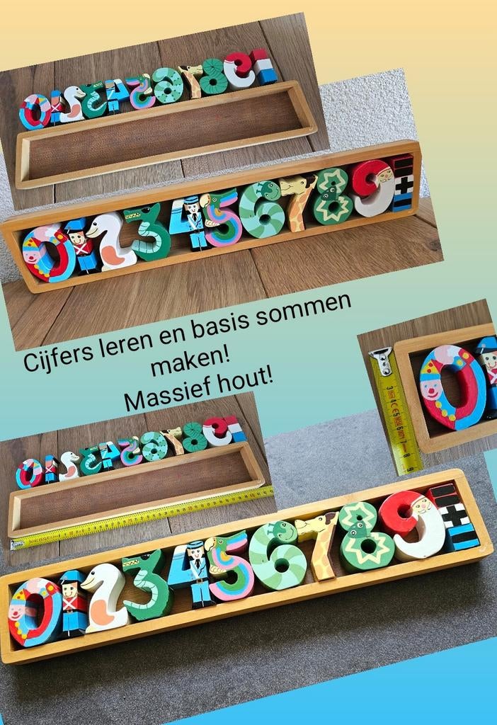 Cijfers van hout in massieve opbergdoos, leren rekenen, gaaf, Ophalen of Verzenden, Nieuw, Puzzelen