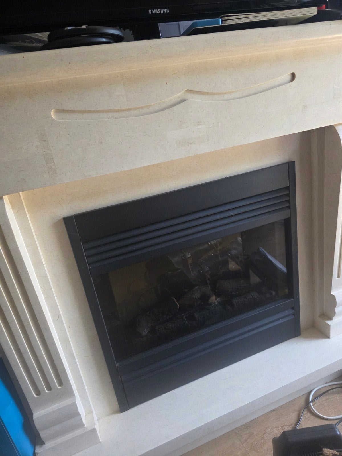 Elektrische Sfeerhaard met Warmtefunctie en Stenen Ombouw, Ophalen, Vrijstaande haard, Elektrische haard