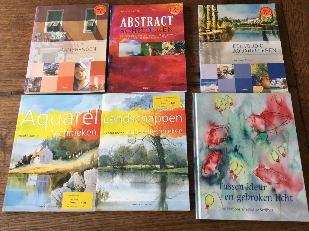 Aquarel en schilderdoeken, zes stuks, Ophalen of Verzenden, Zo goed als nieuw, Meerdere auteurs, Schilder- en Tekenkunst