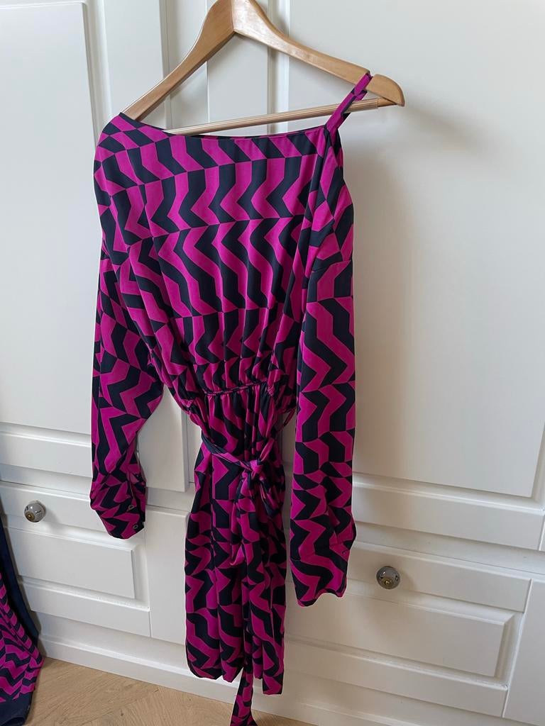 Fifth House Jurk Maat 40 - Donkerblauw/Fuchsia Geometrisch, Maat 38/40 (M), Blauw, Ophalen of Verzenden, Zo goed als nieuw