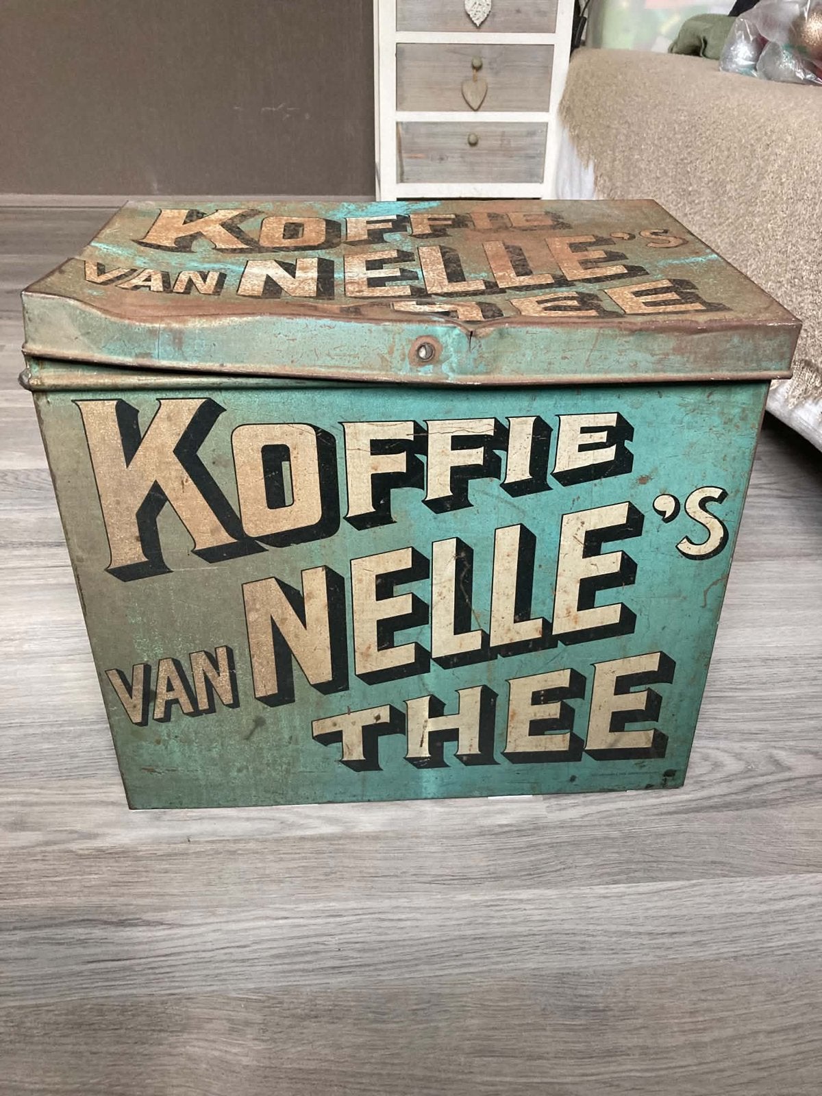 Oud Vintage Van Nelle Koffie en Thee Winkelblik, Ophalen