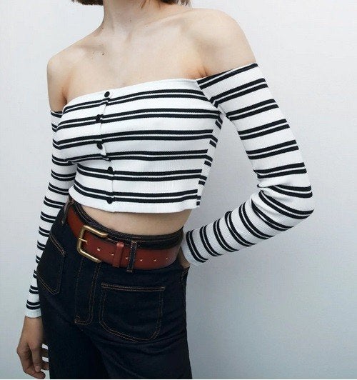 Off shoulder crop top (ZARA), Blauw, Zara, Nieuw, Ophalen of Verzenden