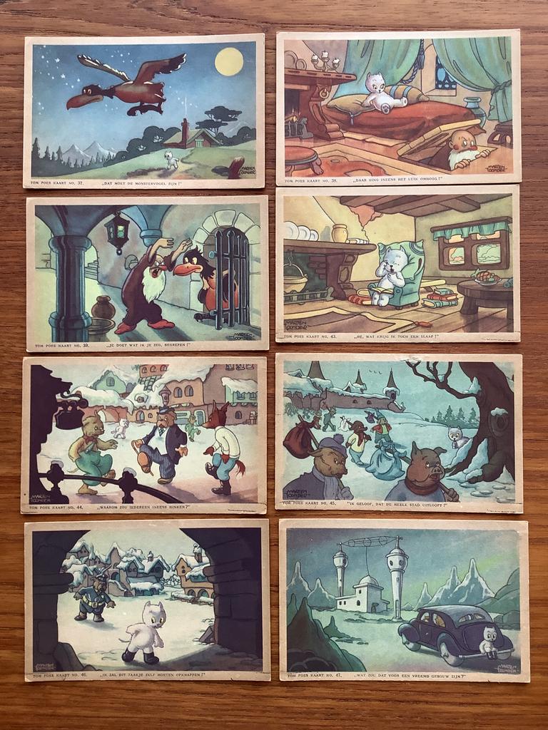 8 oude tom poes ongelopen kaarten marten toonder uit 1942 !, Ophalen, Zo goed als nieuw