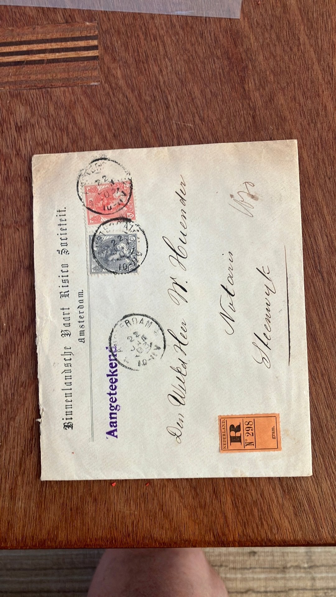 Aangetekende brief 1903 oranje strookje verticaal, Ophalen of Verzenden, Envelop