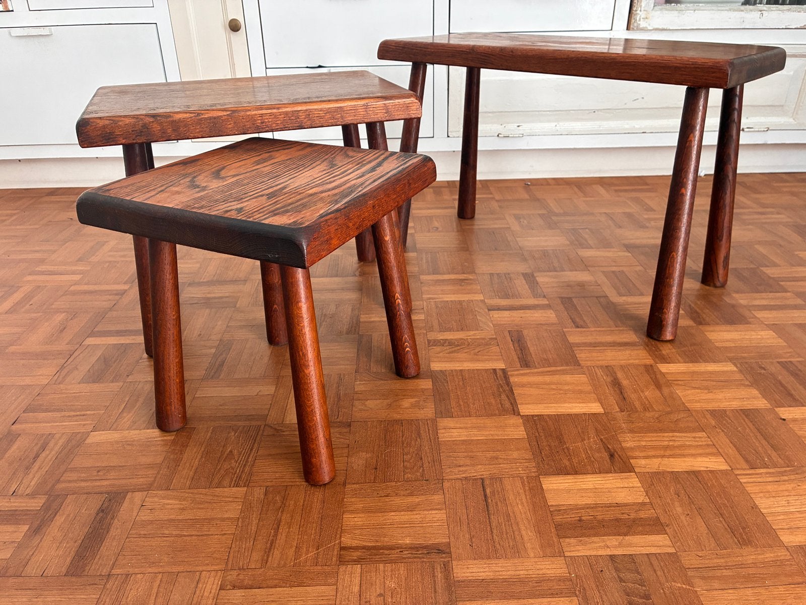 Brutalist eiken nesting set Japandi Wabi Sabi, Huis en Inrichting, Ophalen, Minder dan 45 cm, Minder dan 55 cm, Gebruikt
