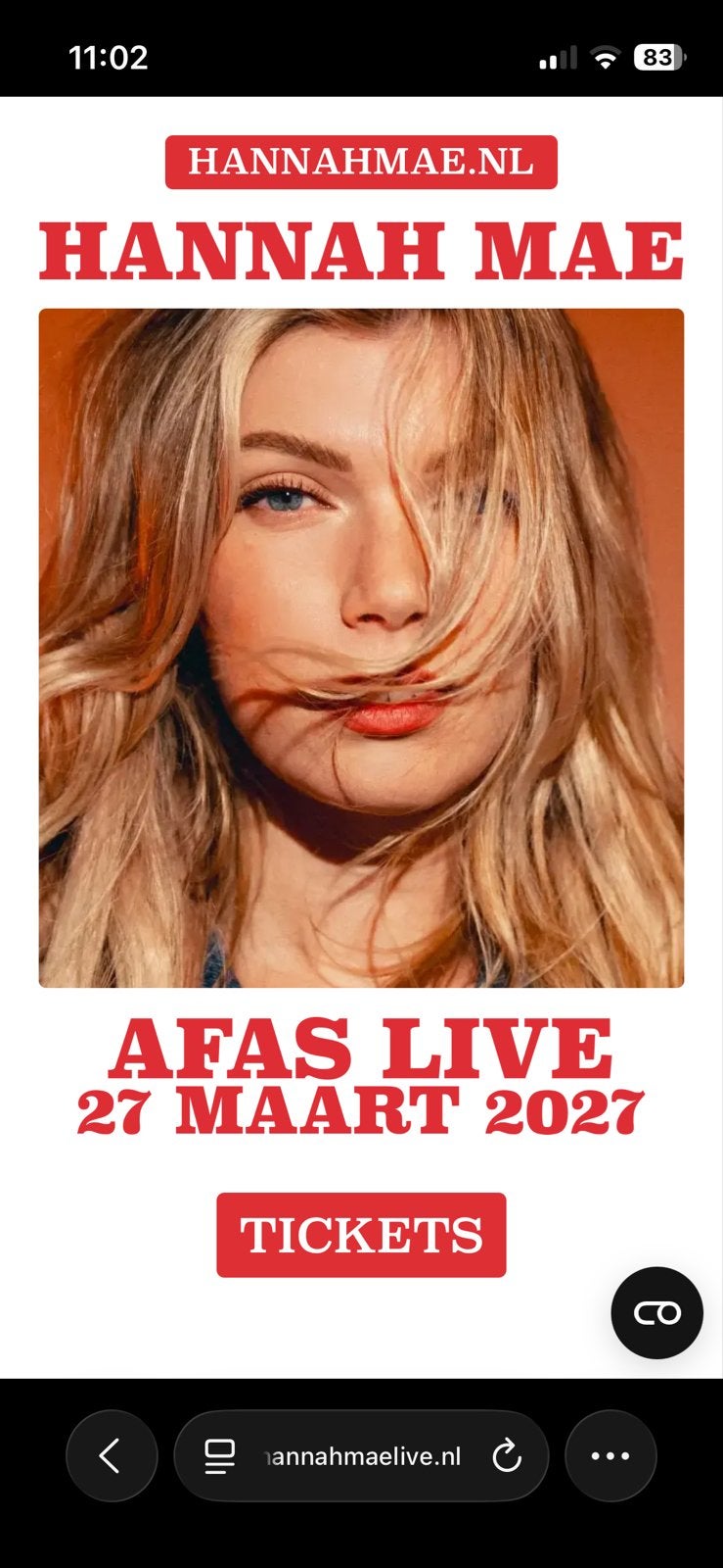 Concert kaarten 6x hannah mea. Afas., Drie personen of meer