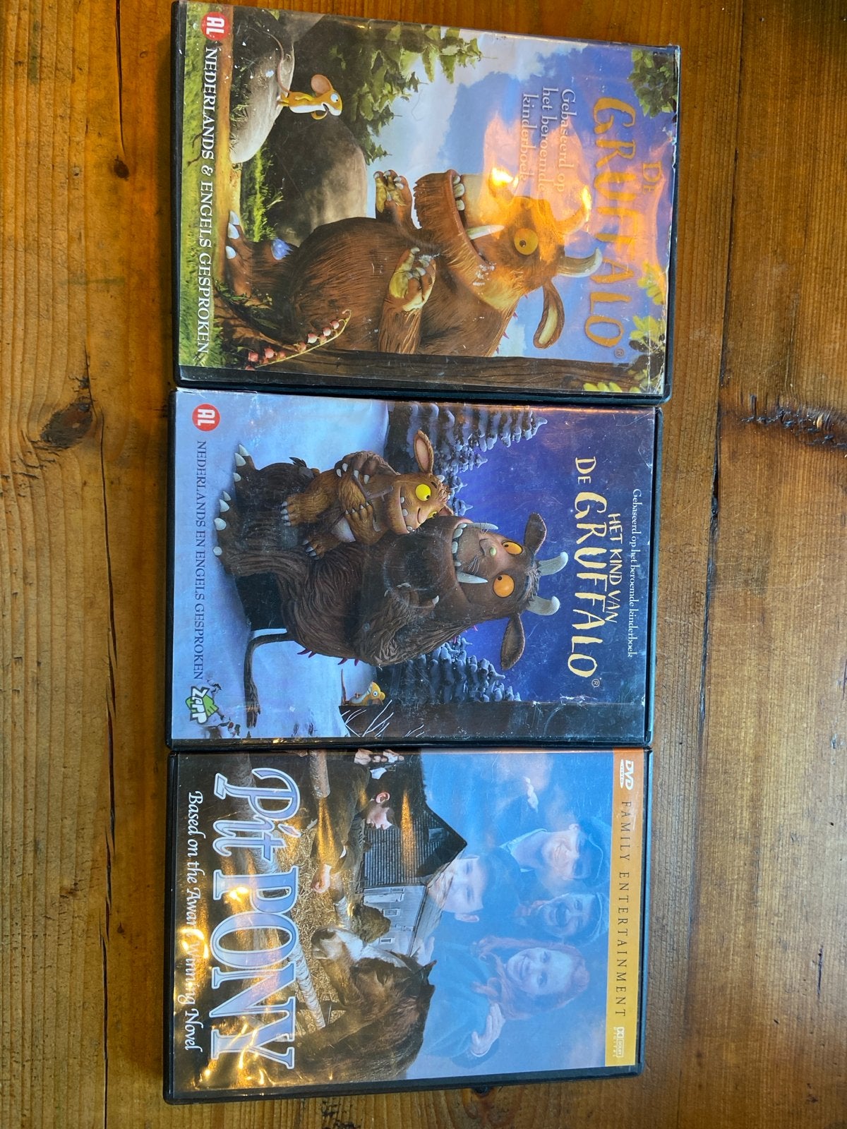 Drie DVD's: De Gruffalo, Het Kind van de Gruffalo & Pit Pony, Gebruikt, Animatie, Alle leeftijden, Film