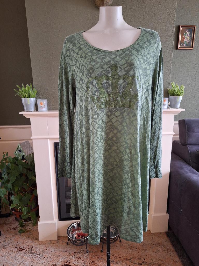 Miss Y Yoek groene tuniek lange top L 46 / 48, Yoek, Maat 46/48 (XL) of groter, Ophalen of Verzenden, Gedragen