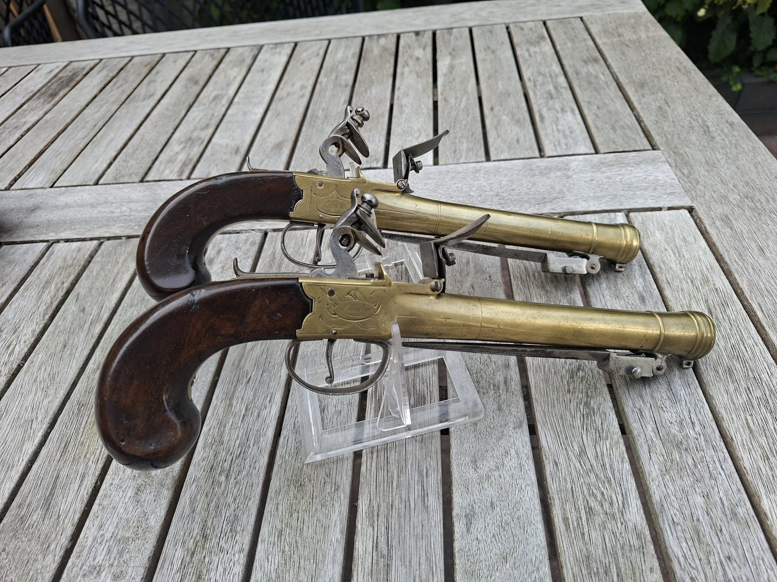 Antiek vuursteen koppel blunderbuss pistool, Ophalen of Verzenden