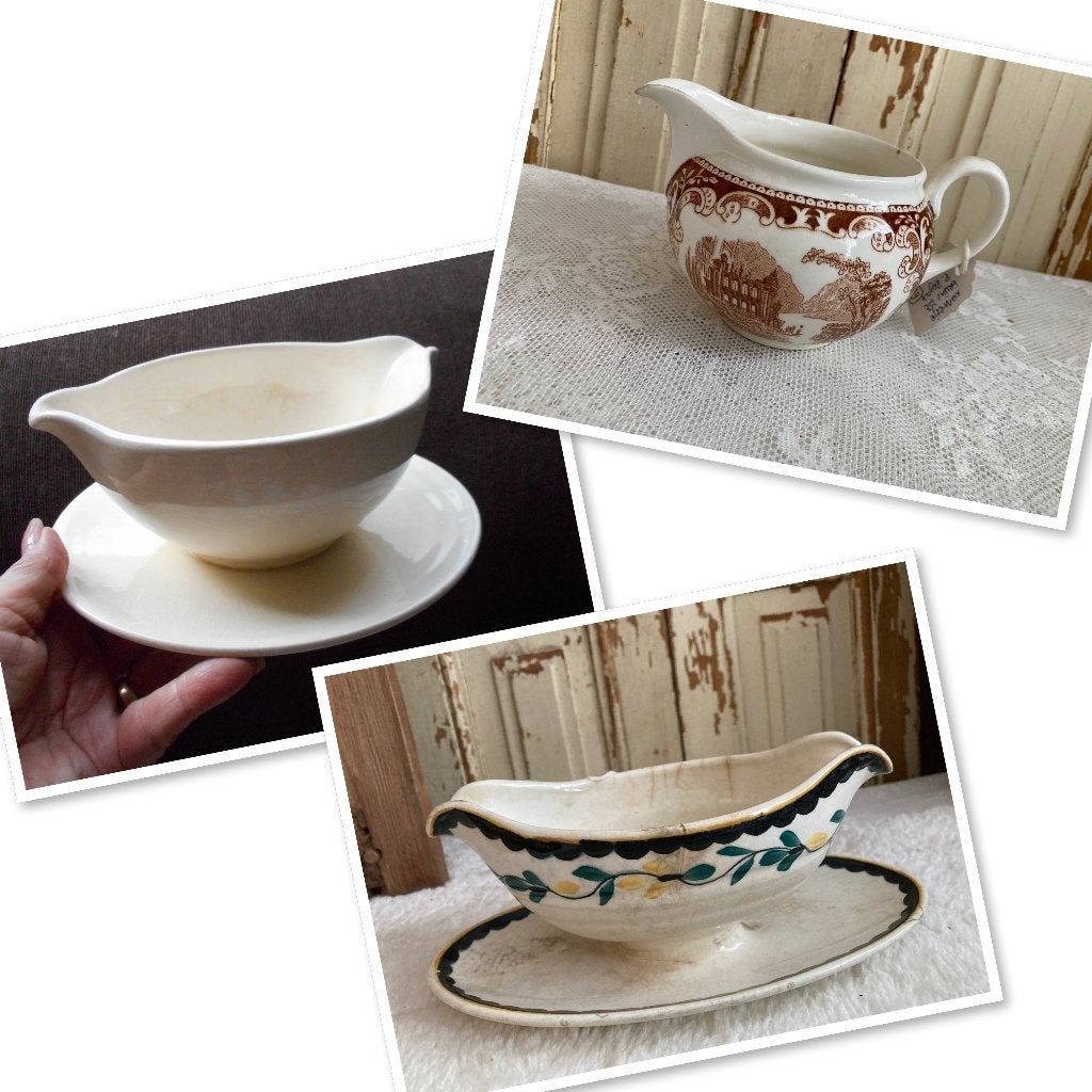 3x Brocante oude juskom - justerrine - sauciere, Ophalen of Verzenden