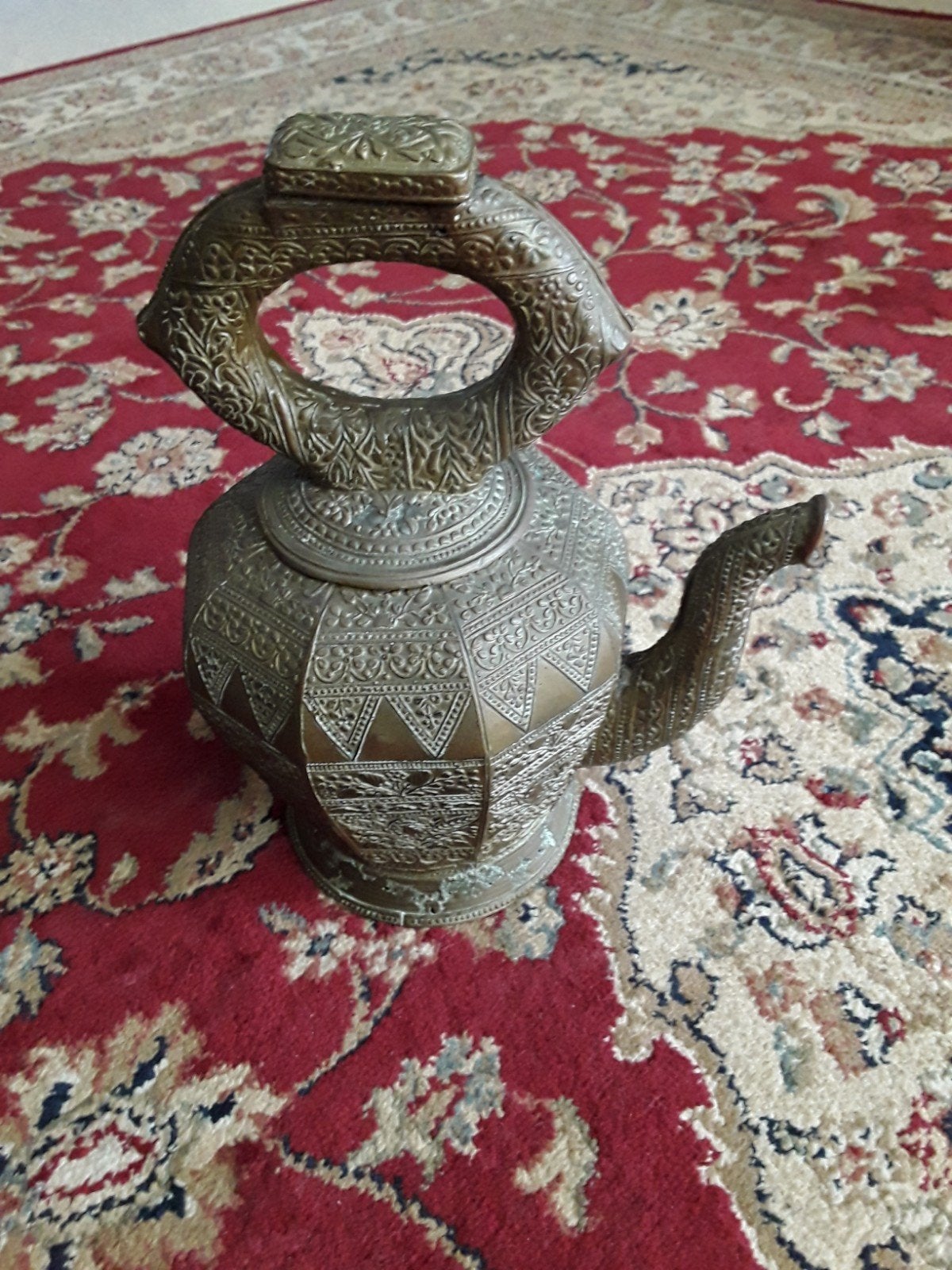 Antieke sumatraanse Kendi waterketel-Minangkabau messing/bro, Antiek en Kunst, Ophalen of Verzenden