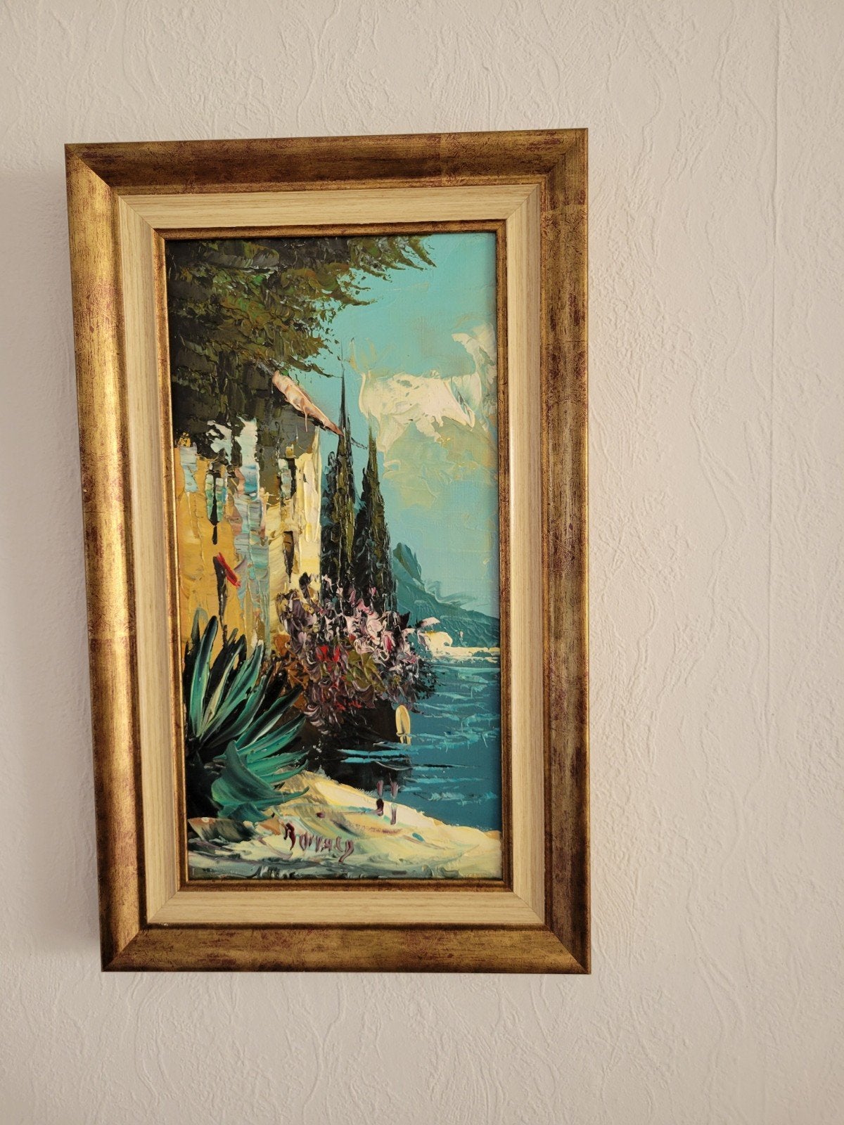 Schilderij met lijst - Mediterrane kust, Maritiem / water, Doek, Impressionistisch, Olieverf