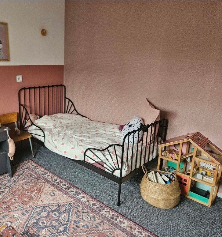 Ikea Minnen meegroeibed incl. lattenbodem en matras, 70 tot 85 cm, Zo goed als nieuw, 180 cm of meer, Ophalen