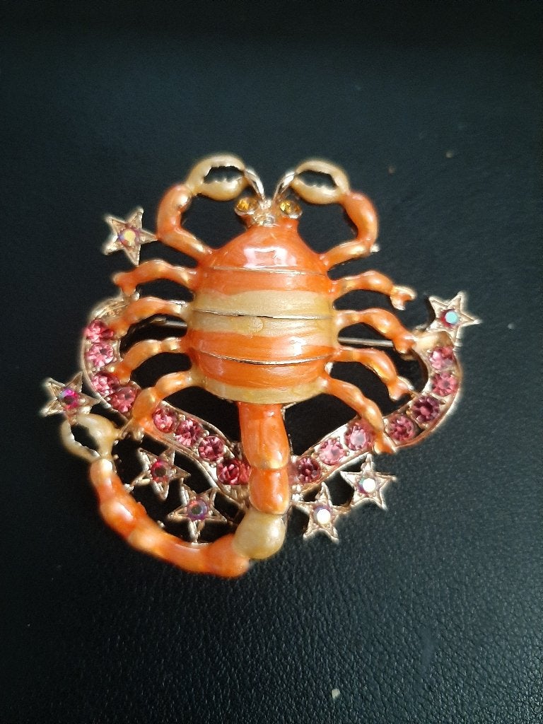 Mooie broche van het sterrenbeeld Schorpioen, Met kristal, Overige materialen, 4 tot 7 cm, Nieuw