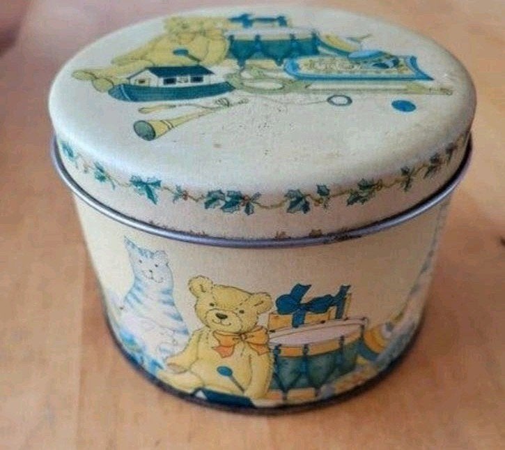 Vintage blikken trommel met kindermotief, Ophalen of Verzenden