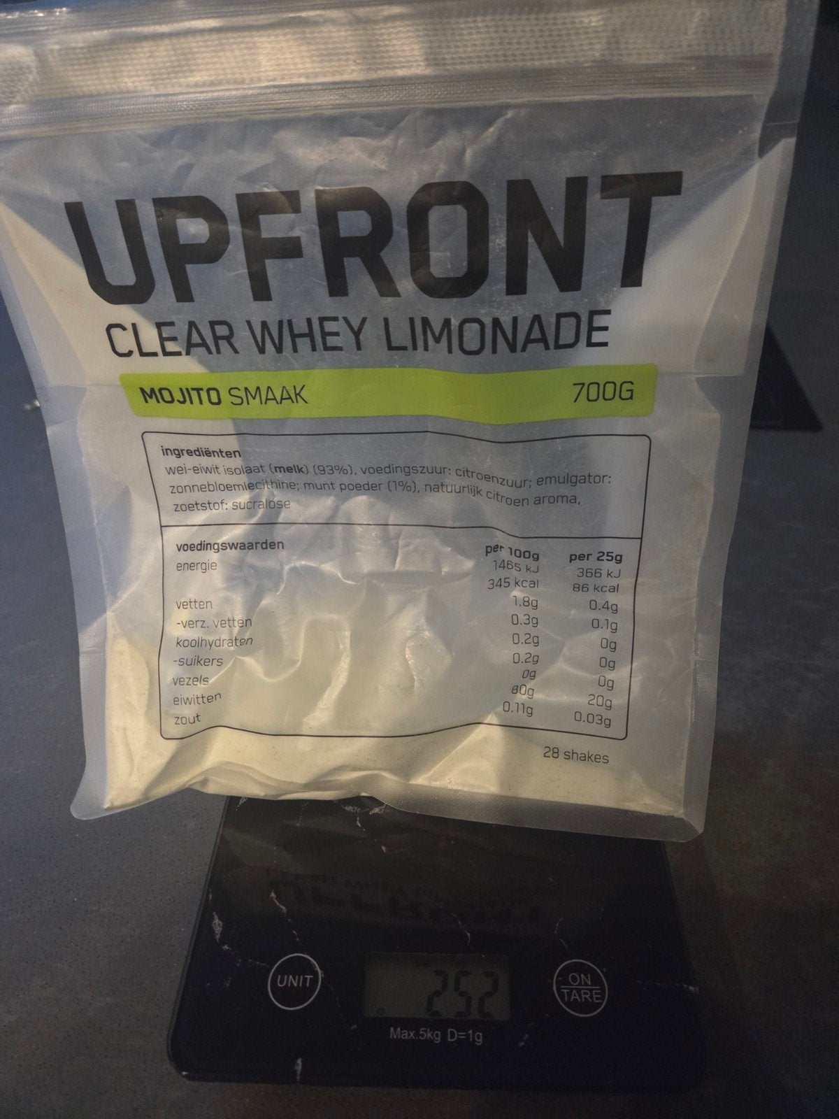 Upfront Clear Whey Limonade Mojito Smaak (ca. 10 shakes), Verzenden, Gebruikt, Poeder of Drank