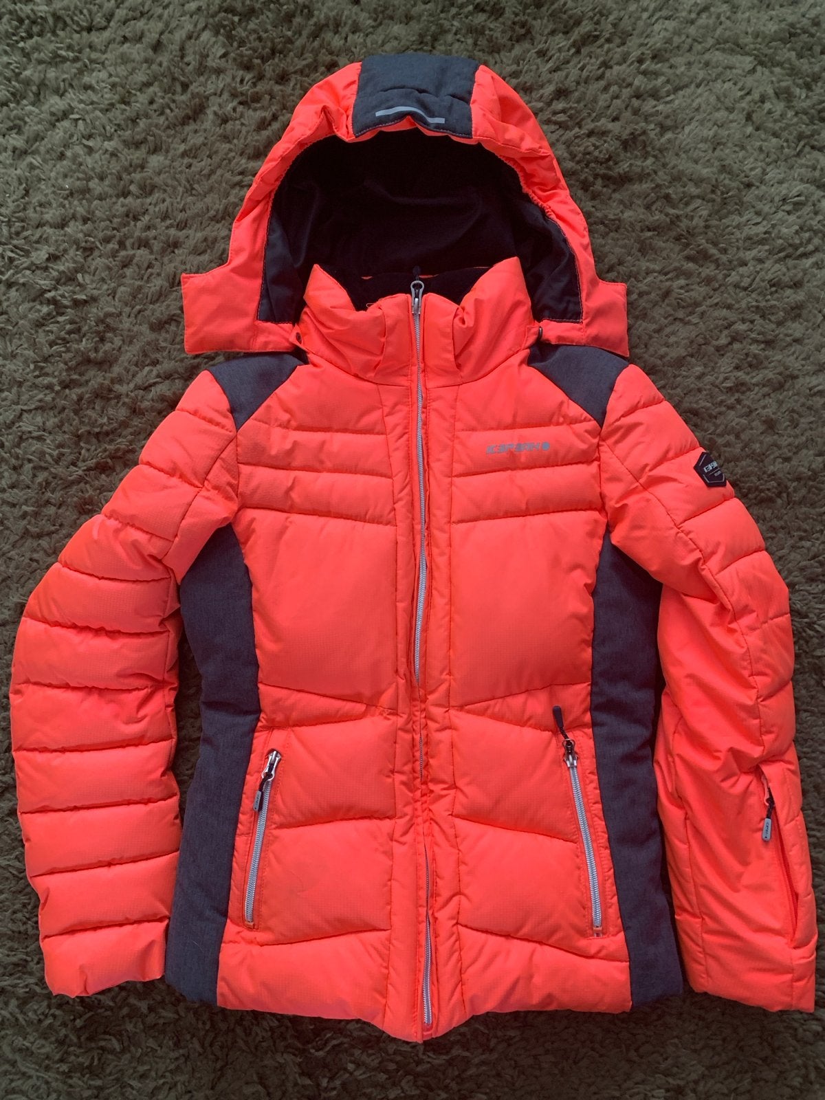 Brunotti Skijas Maat 164 Oranje/Donkergrijs met Sneeuwvanger, Kleding | Dames, Ophalen of Verzenden, Zo goed als nieuw, Maat 34 (XS) of kleiner