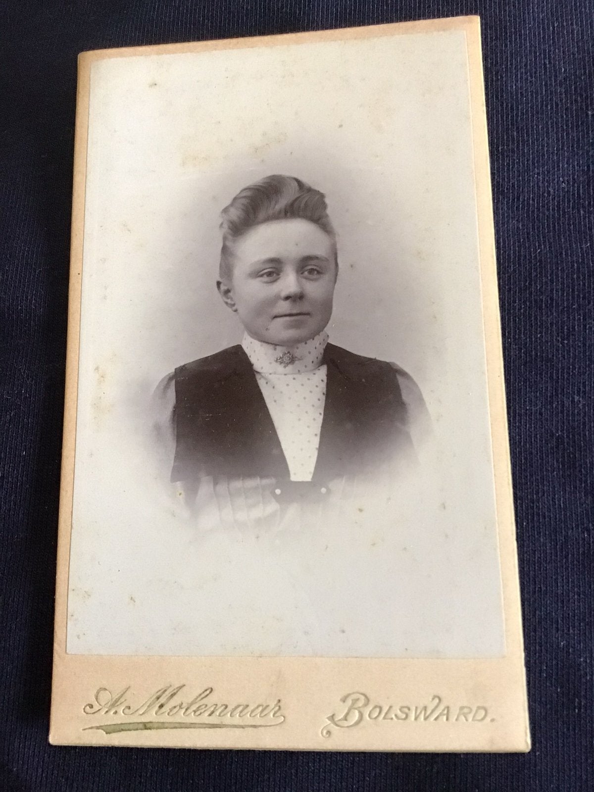 CDV, Vrouw, A. MOLENAAR, BOLSWARD, Carte de Visite, Ophalen of Verzenden, Voor 1940, Gebruikt, Foto