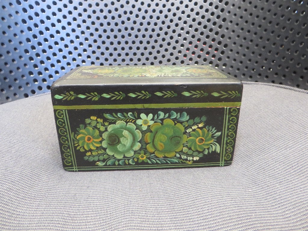 Russische volkskunst houten kistje, hand beschilderd bloemen, Ophalen of Verzenden