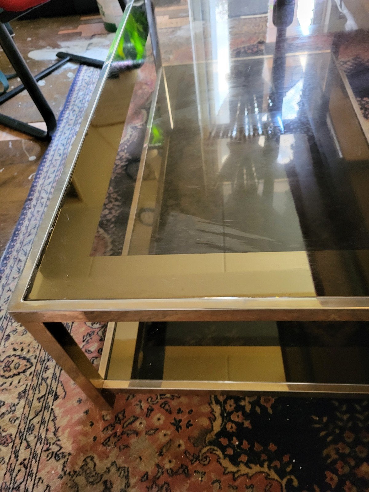 Salontafel met messing frame en rookglas, Ophalen