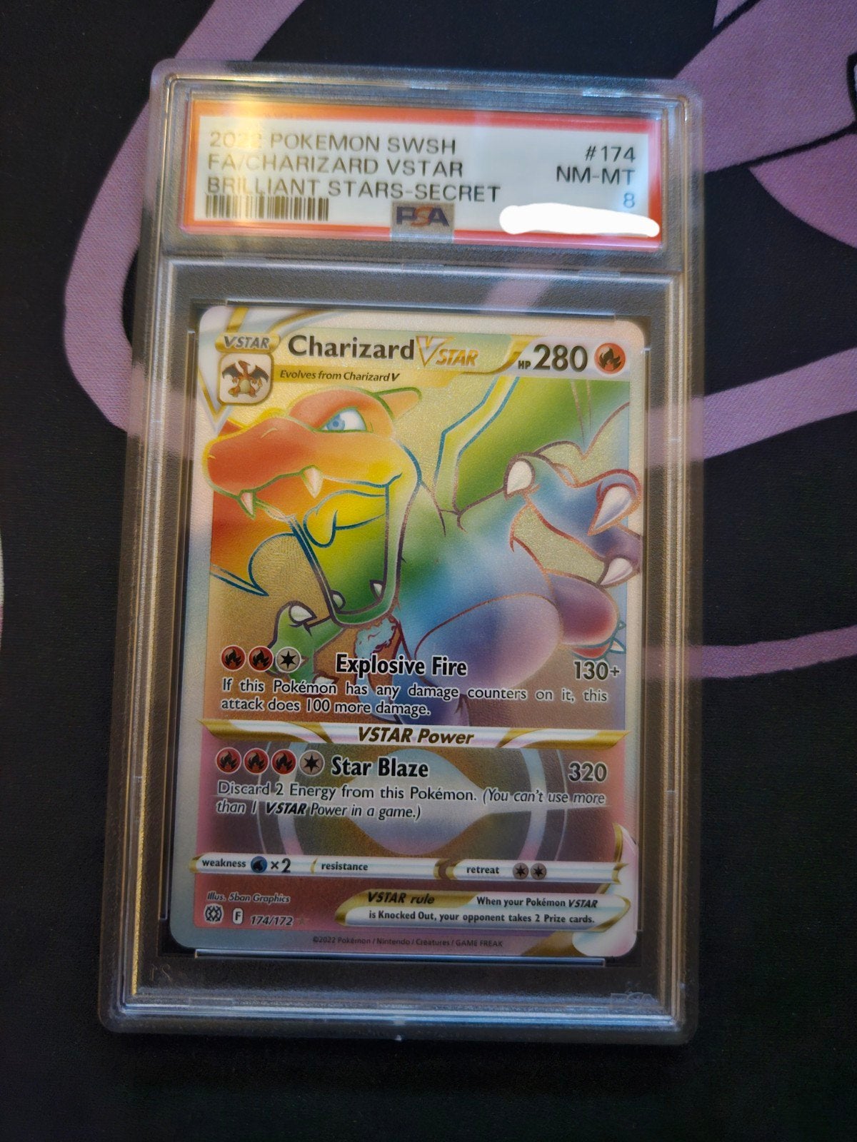 Pokemon Charizard Vstar 174/172 Brilliant Stars PSA 8 NM-MT, Ophalen of Verzenden, Zo goed als nieuw, Losse kaart, Foil