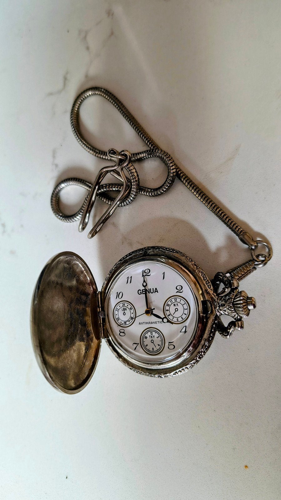 Vintage werkend Zakhorloge met Ketting - Antiek Design, Overige merken, Overige materialen, Zakhorloge, Ophalen of Verzenden