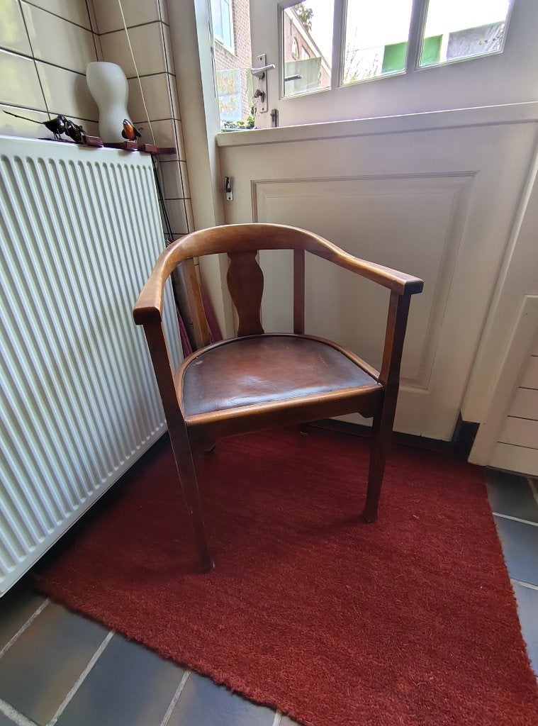 Design stoel jaren vijftig hout met lederen zitting, Antiek en Kunst, Ophalen