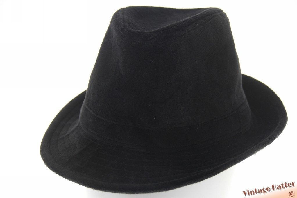 Vintage gleufhoed Trilby zwart zacht flexibel fluweel 57, Ophalen of Verzenden, Zo goed als nieuw, 57 cm (M, 7⅛ inch) of minder
