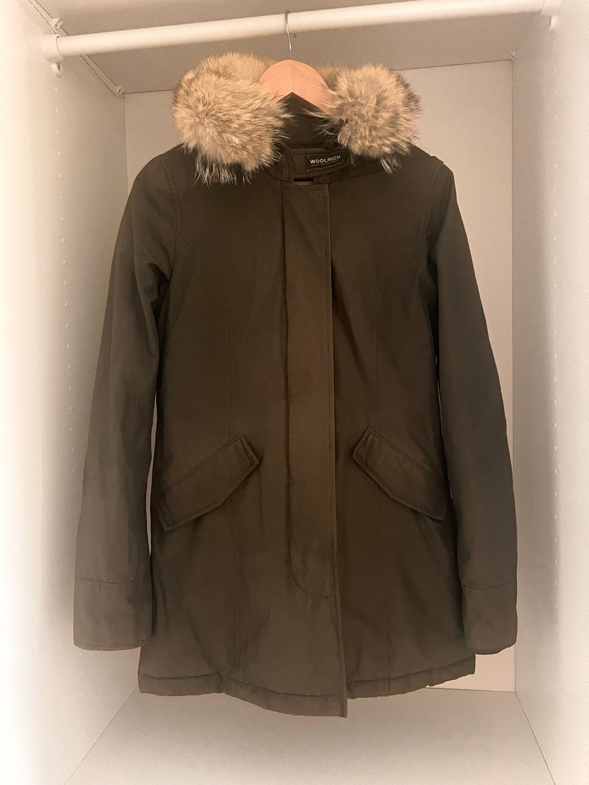 Woolrich winterjas met bontkraag - Maat S, Ophalen of Verzenden, Zo goed als nieuw, Maat 36 (S), Groen