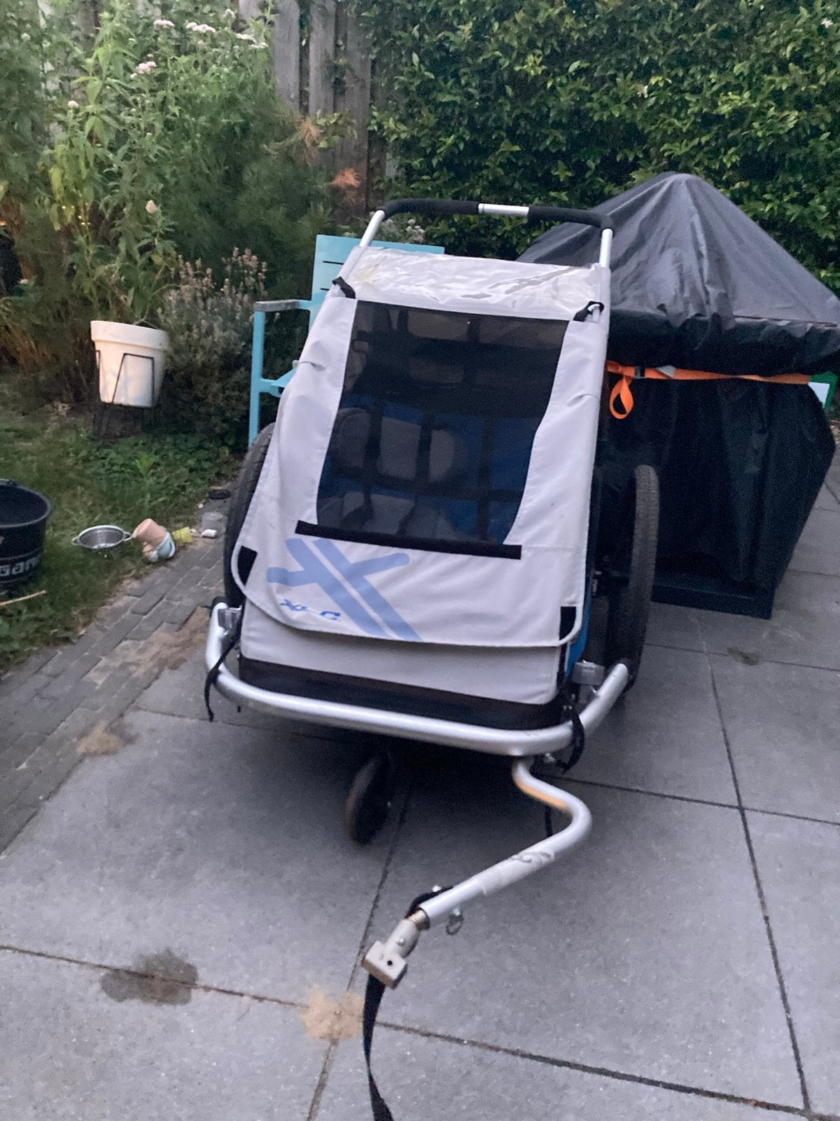 XLC Duo Kinderkar met fietsadapter, Fietsen en Brommers, Fietsaccessoires | Aanhangers en Karren, Ophalen, Gebruikt, Opvouwbaar
