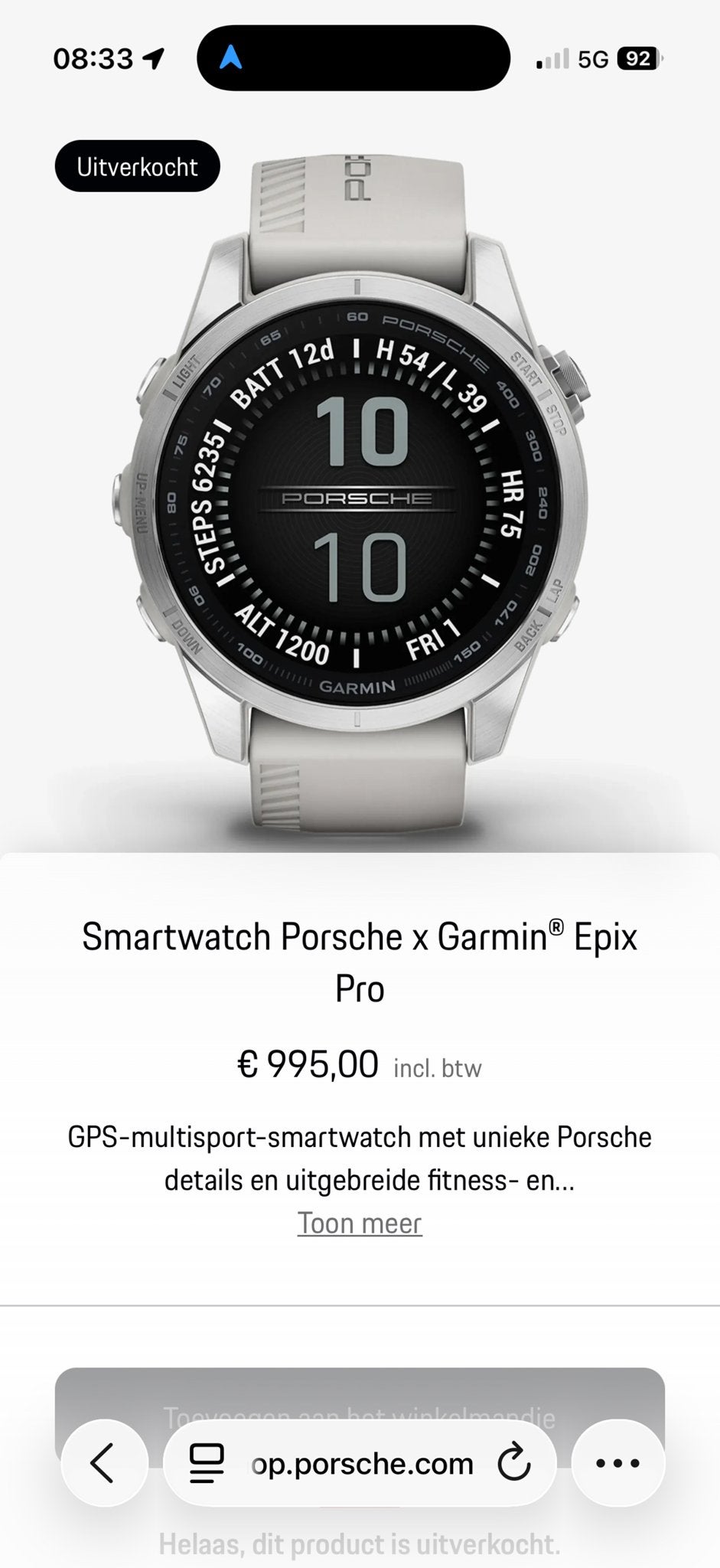 Porsche x Garmin Epix Pro (Gen 2) 42mm Smartwatch, Ophalen, Afstand, Wit, Nieuw