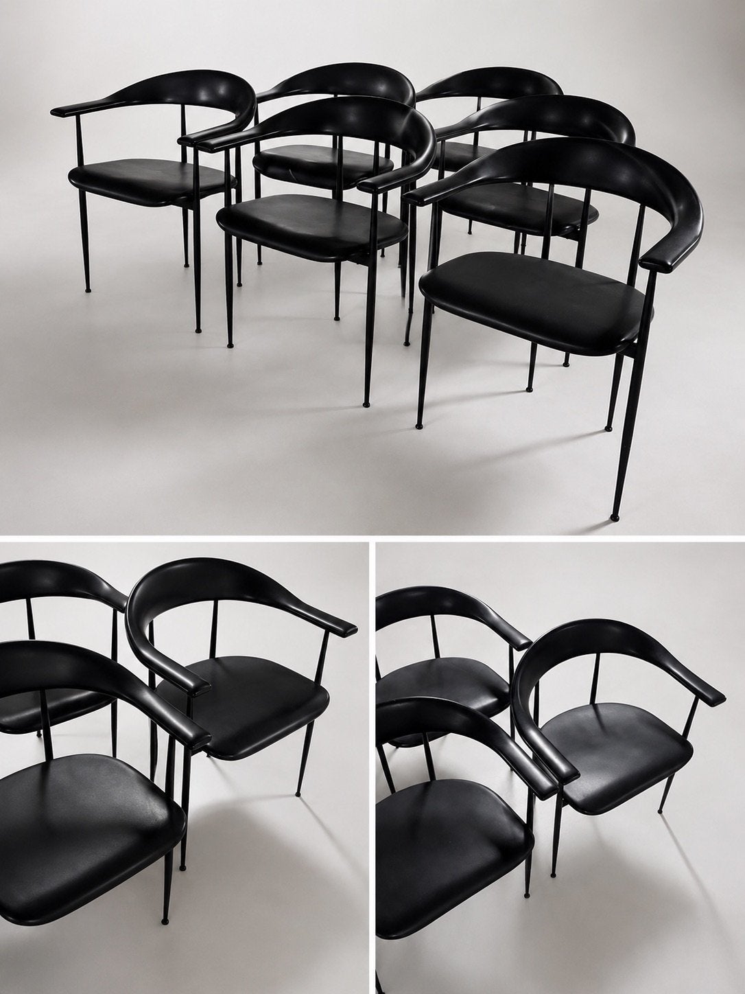 Fasem P40 | 6 eetkamerstoelen | Vintage Italiaans design, Huis en Inrichting, Stoelen, Ophalen, Gebruikt, Zwart, Metaal