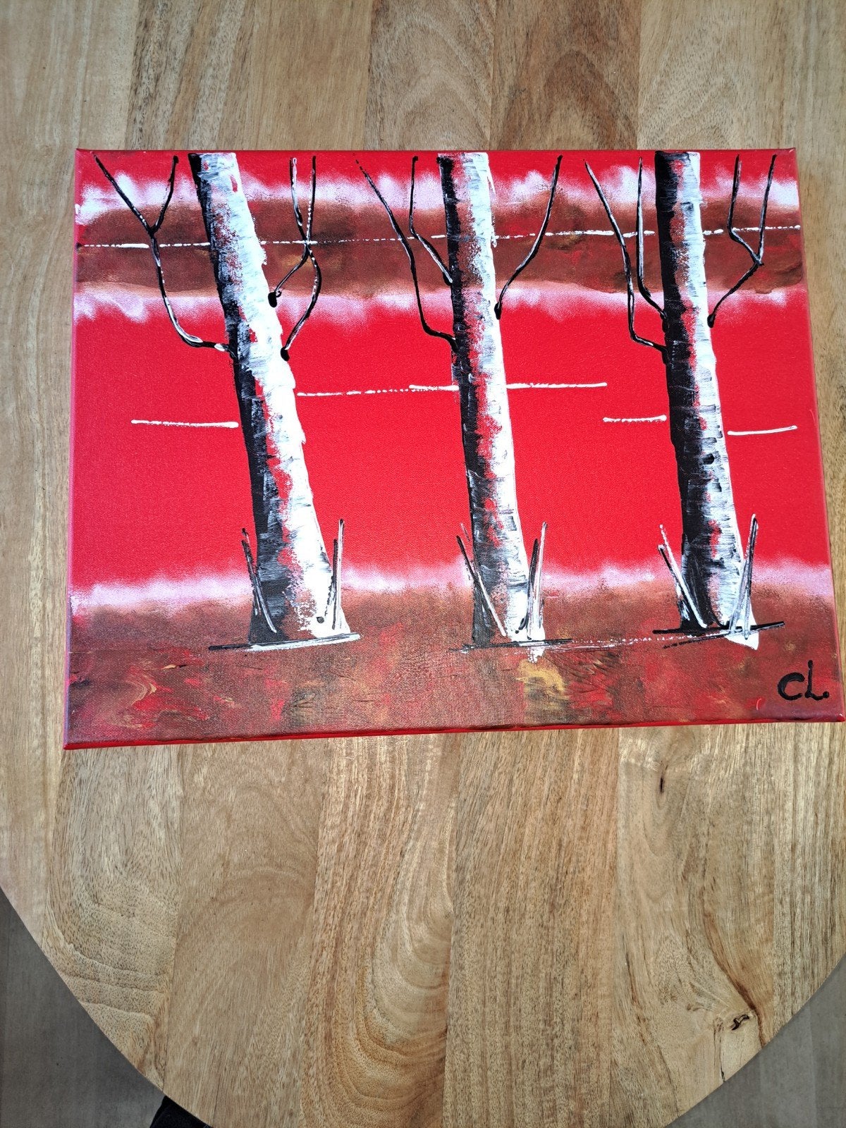 Schilderij "Berken Bomen Rood" van C.M. Leushuis, Ophalen