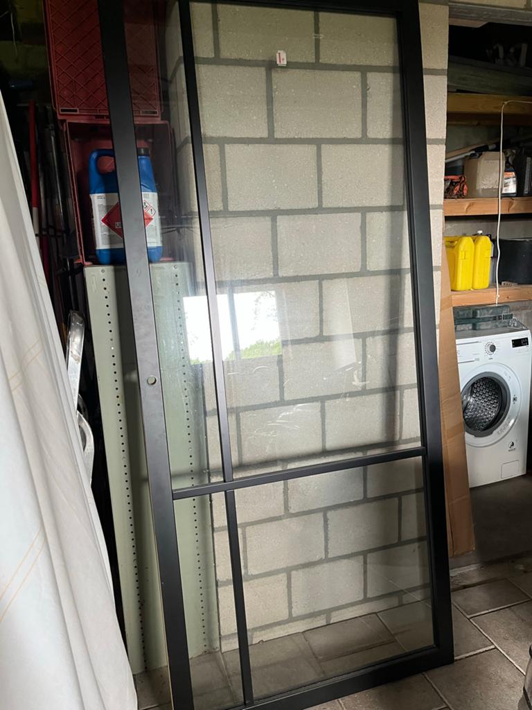 Deur van glas met houten omlijsting, Minder dan 80 cm, Nieuw, Glasplaat, 160 cm of meer